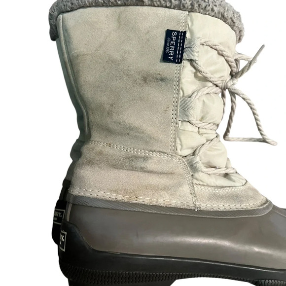 Sperry Syren Strait Oat Winter Bone Lace Up Boots snow rain faux fur pull on 8.5 - Picture 9 of 12